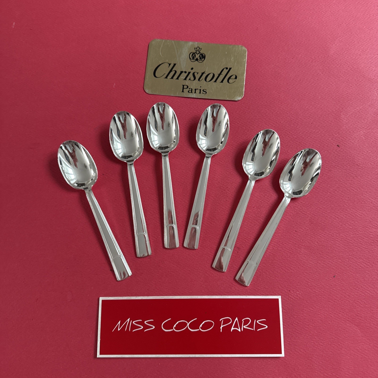 Christofle Gabon Coffee Spoon 6 In Silver Metal Very Good Condition