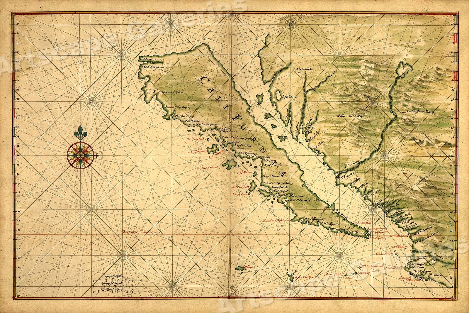 1650s Vinckeboons’ Map of California as an Island – 24×36