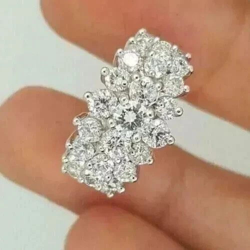 3Ct Round-Cut Lab-Created Cluster Engagement Ring 14K White Gold Plated