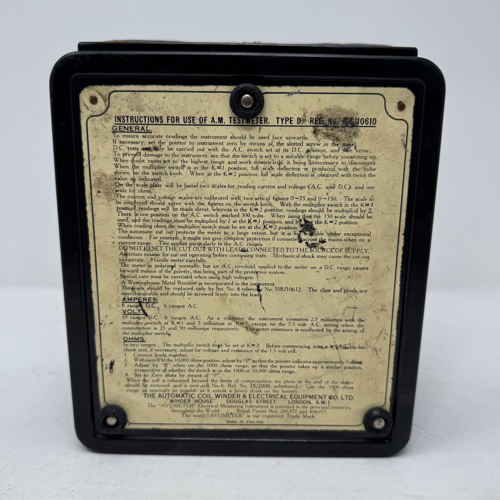 Vintage AVO Universal Avometer Testmeter Multimeter ACWECO Ltd Made in England