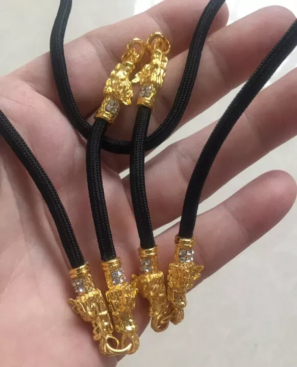 Necklace Rope 3 Hooks Dragon Heads Gold Micron Plated Gems Thai Buddha Amulet