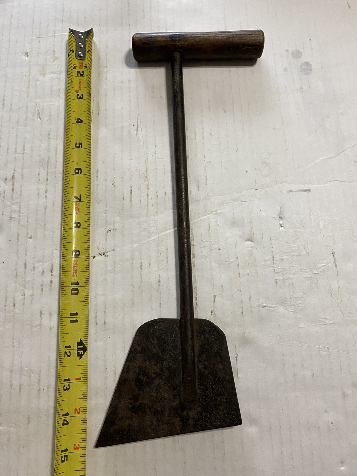 Primitive Wrought Iron Scraper Tool Wood Handle Etched Jim Gabriel
