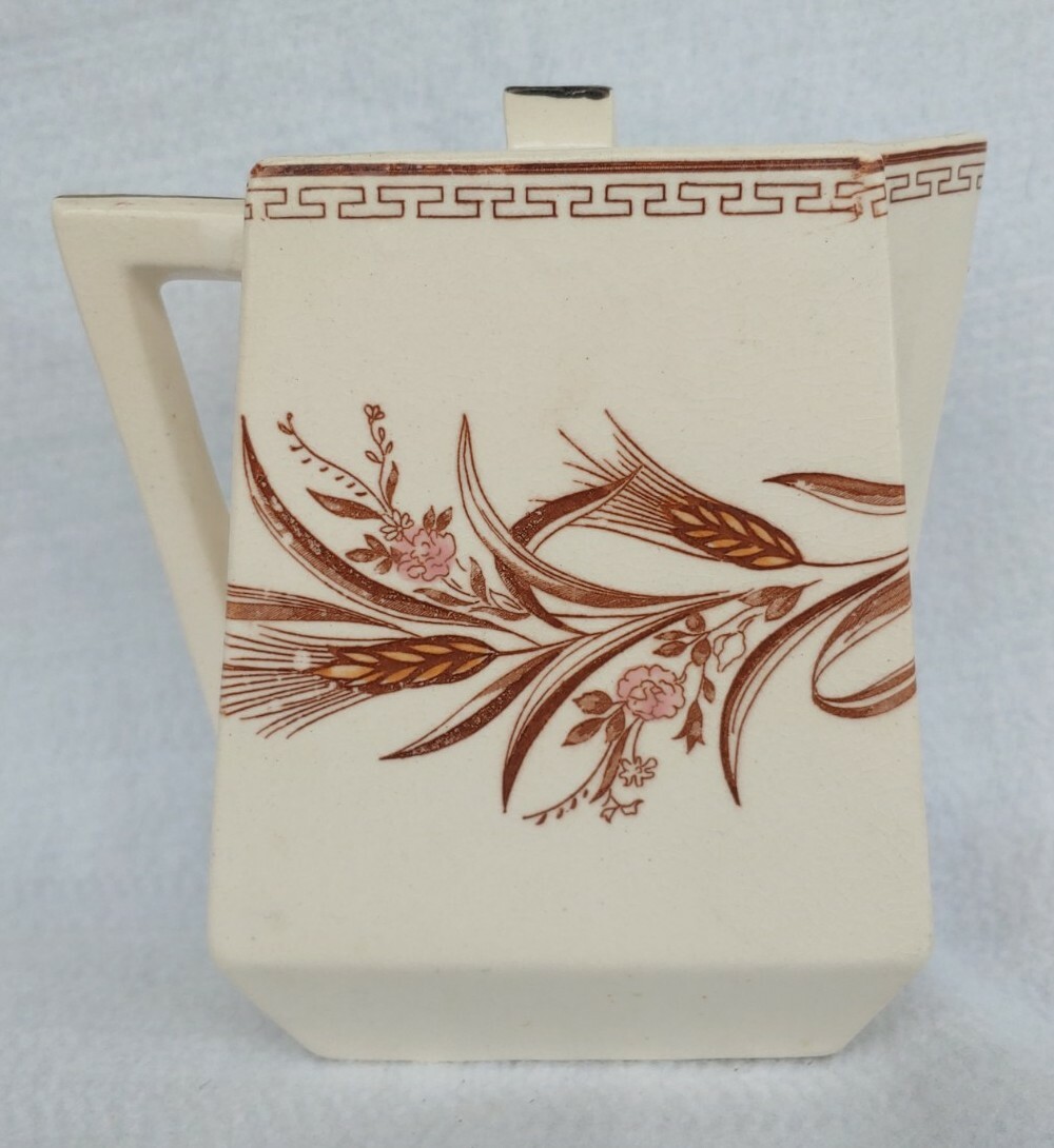 Antique Old Vintage Aesthetic Movement Brown Transferware Teapot Wheat