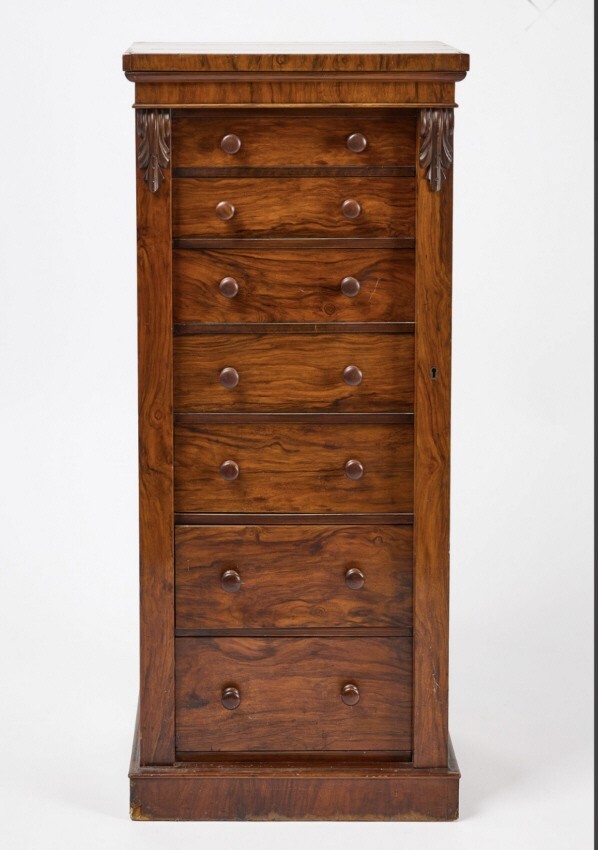 Rare small antique semainier chest with 7 drawers. Beautifully figured fruitwood
