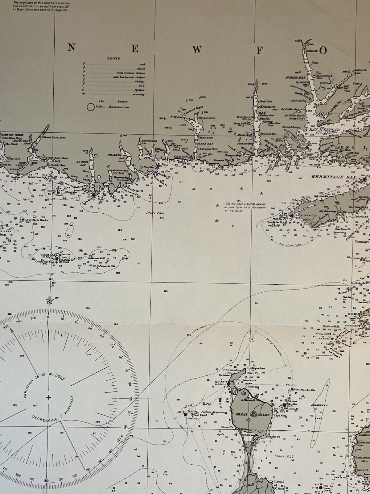 Original 1950s Nautical Chart Map,South Coast Newfoundland,Burgeo Islands,Canada