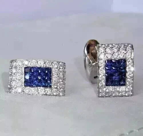 2.50Ct Round Cut Lab Created Sapphire Fancy Men’s Cufflink 14K White Gold Plated