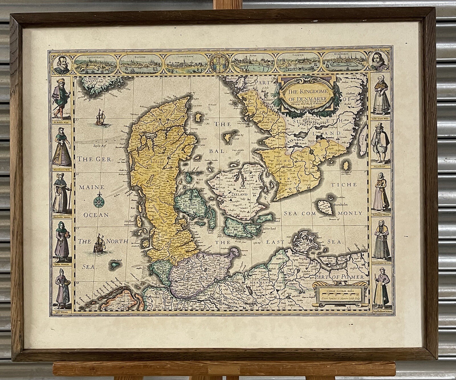 Vintage Hand Coloured Map The Kingdom of Denmark after John Speed 1626