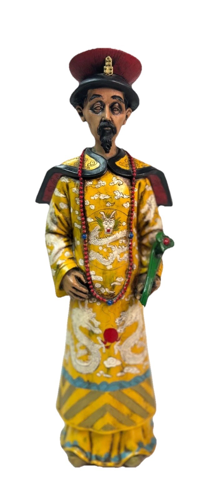Vintage Chinese Emperor Tall Statue Figurine Colorful Detailed Dragon 16″ Tall