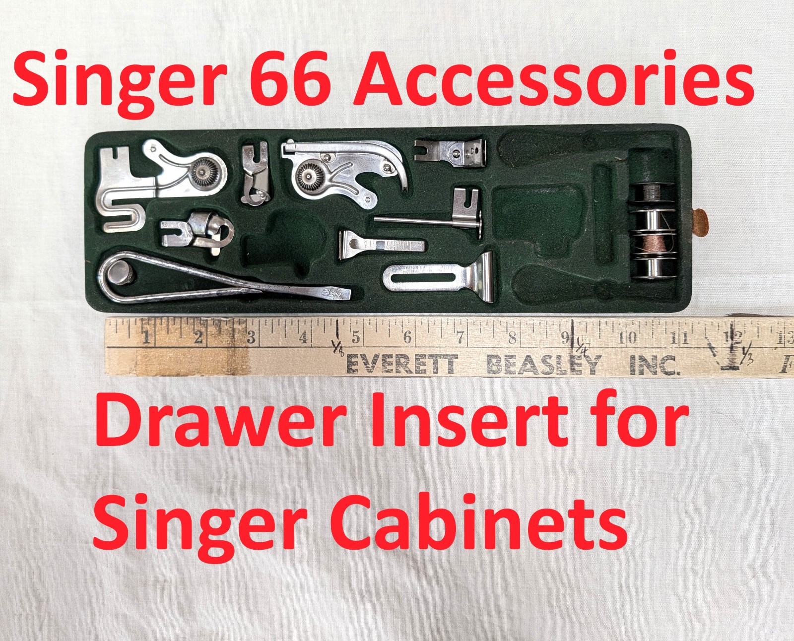 Insert Drop-in Singer Cabinet Drawer w/Early Singer 66 Attachments Accessories