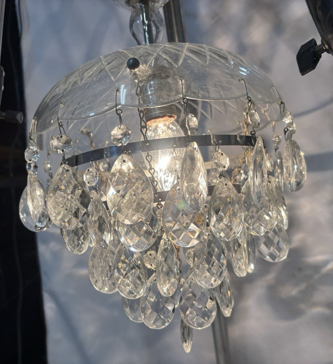 4 Tier Wedding Cake Crystal Flush Mount Waterfall Chandelier Vintage 20″ X 10″