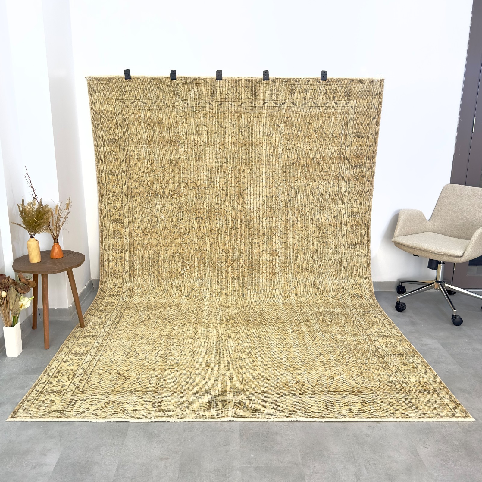 7×10 Brown Floral Vintage Rug, Turkish Oushak Rug, Handmade Wool Area Rug