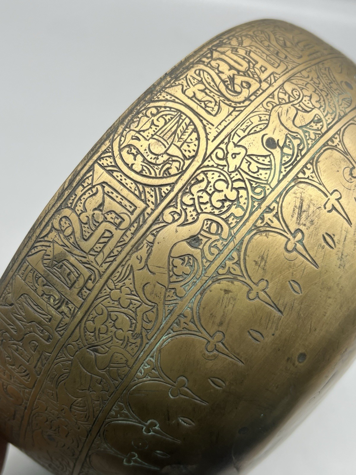 Seljuk Bronze Dish Engraved Animal Figure Kufic Inscriptions Islamic Collectable