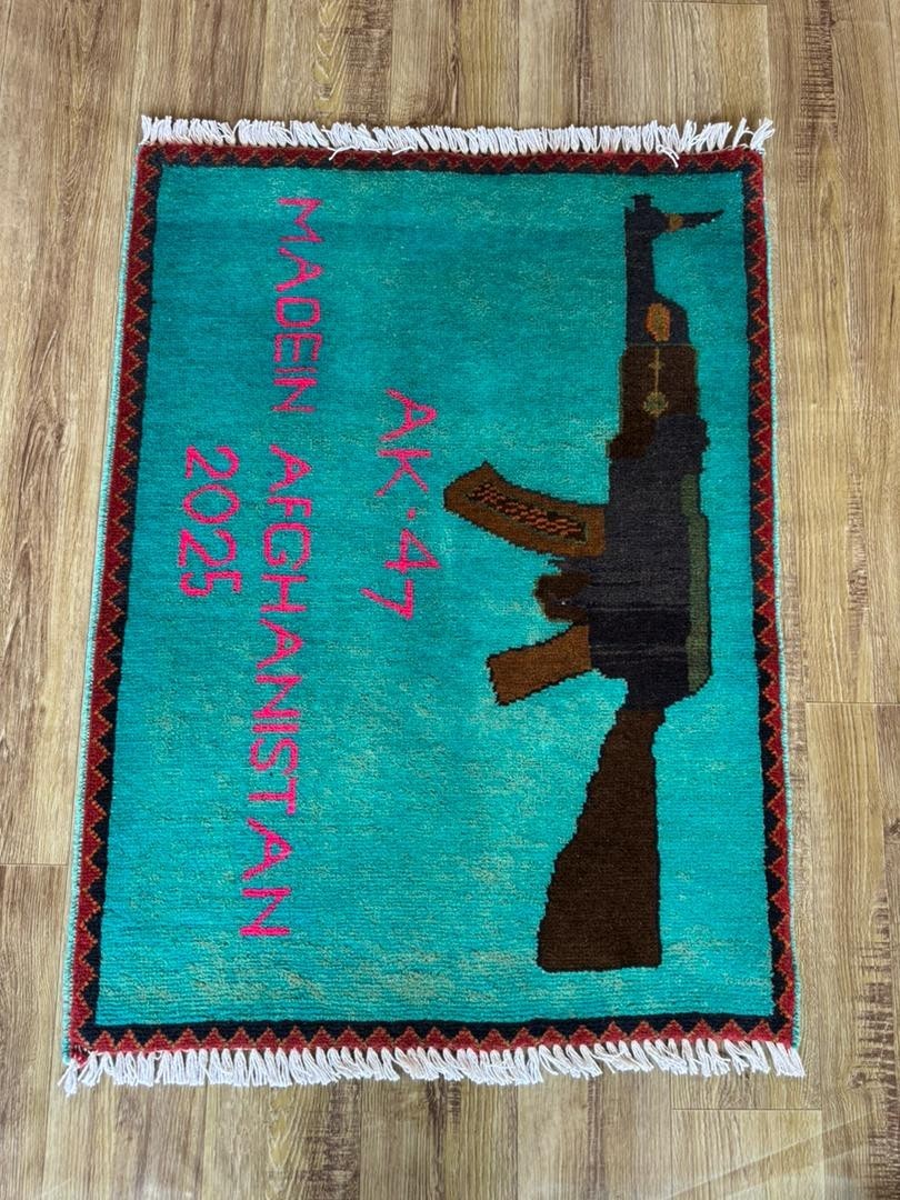 Opium Rug Afghan map Handmade Vintage War fall of afghan Wool red opium ak47