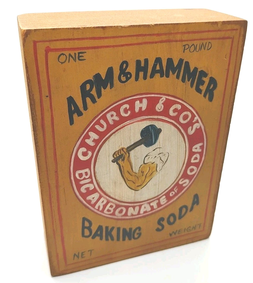 VTG Wood Block Arm & Hammer Baking Soda Decor Advertising Cottage Core Primitive