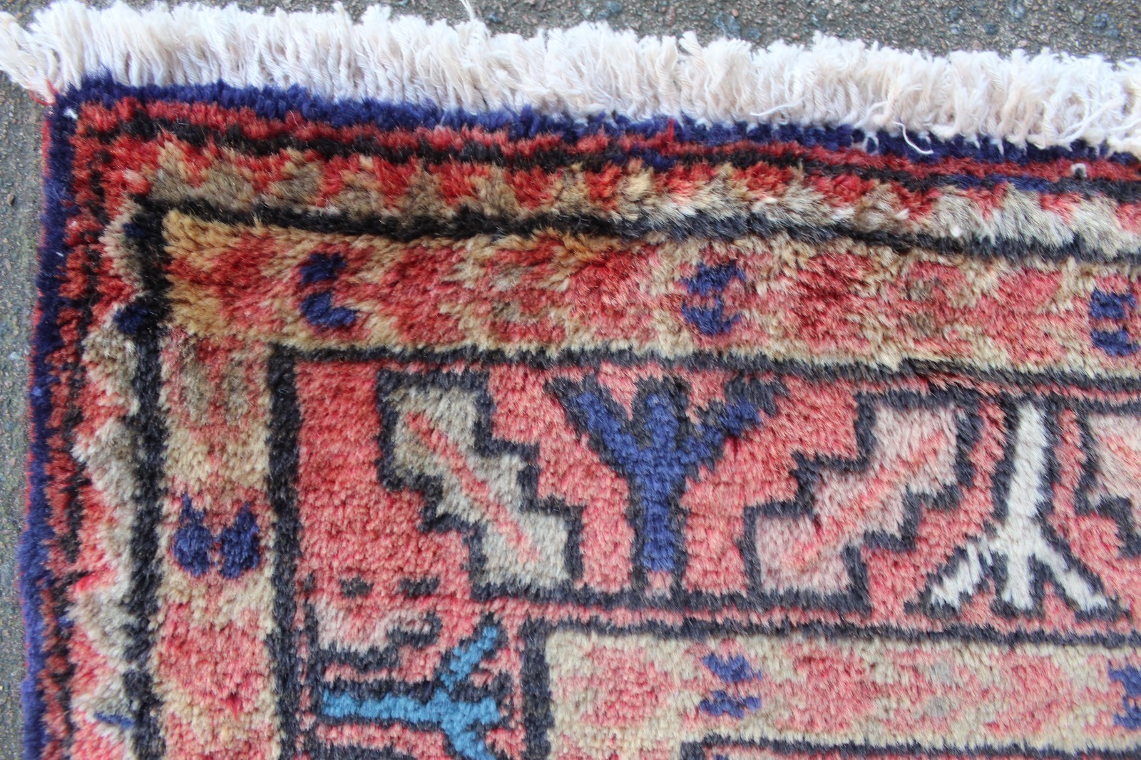 Vintage Hand Made Traditional Oriental Wool Blue Red Long Rug Runner 292x104cm