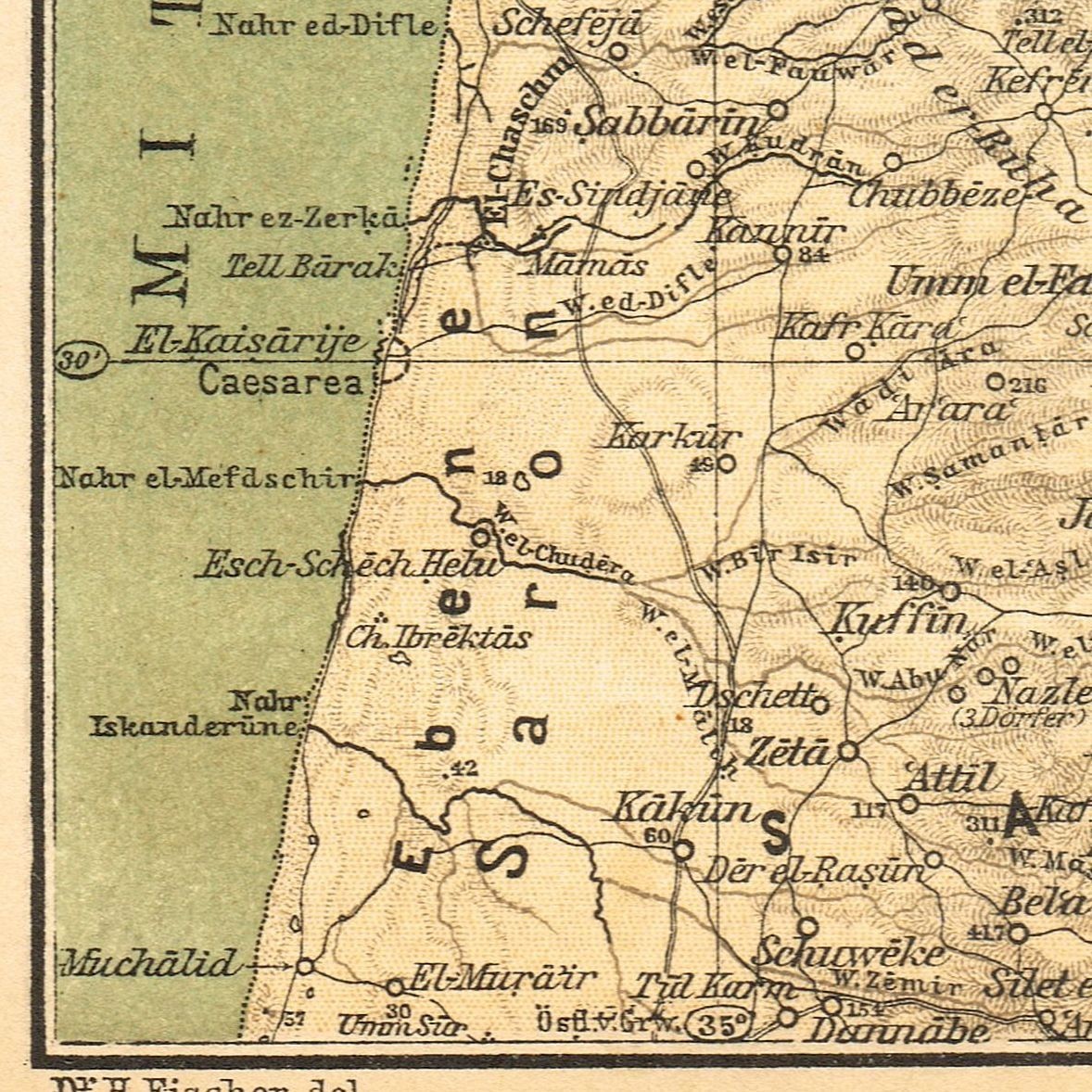 PALESTINE Northern فِلَسْطِينَ‎ LEBANON 1891 ORIGINAL map Judea יְהוּדָה Israel