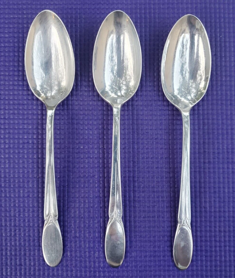 3-International Silver SYLVIA Silverplate TABLE/SERVING SPOONS 8.5″