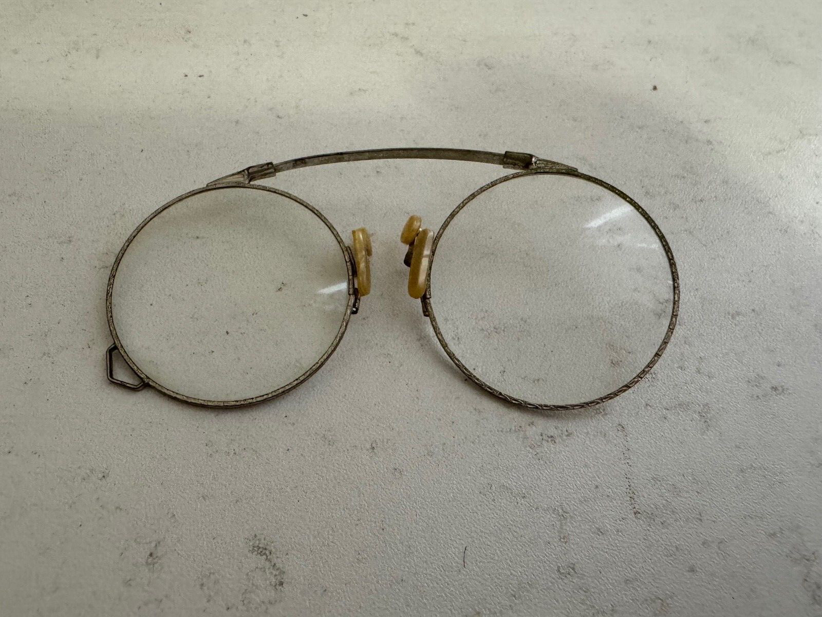 Antique Silver Tone Metal Prince Nez Spectacles / Glasses