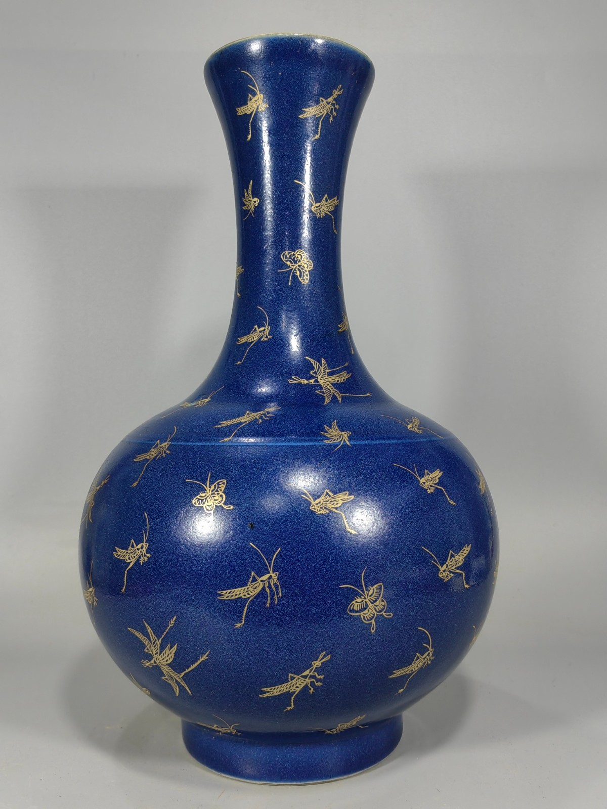Fine Chinaese Qing Dynasty Guangxu Porcelain Blue Glaze Gilded Vase Z