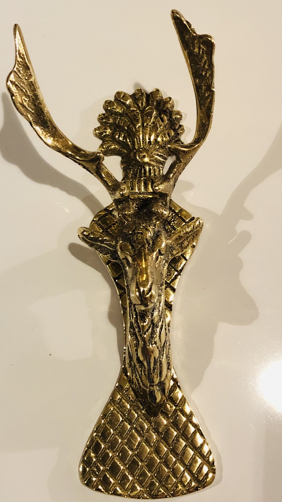ANTIQUE ENGLISH SOLID BRASS STAG DEER DOOR KNOCKER EARLY 1900s MADE IN ENGLAND