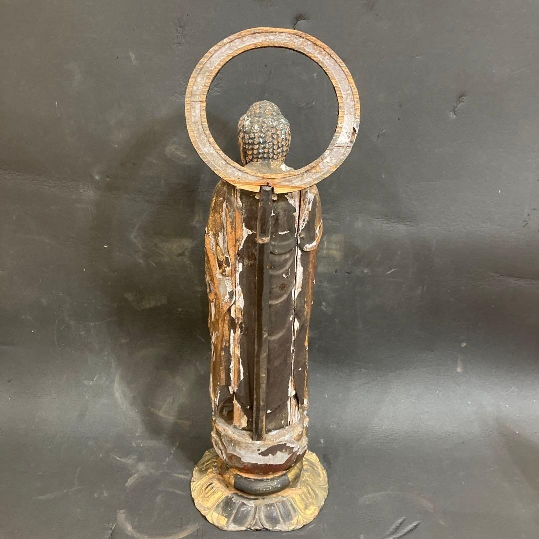 Japanese Antique Muromachi era Wood Carved Amida-Nyorai Amitabha Buddha Statue