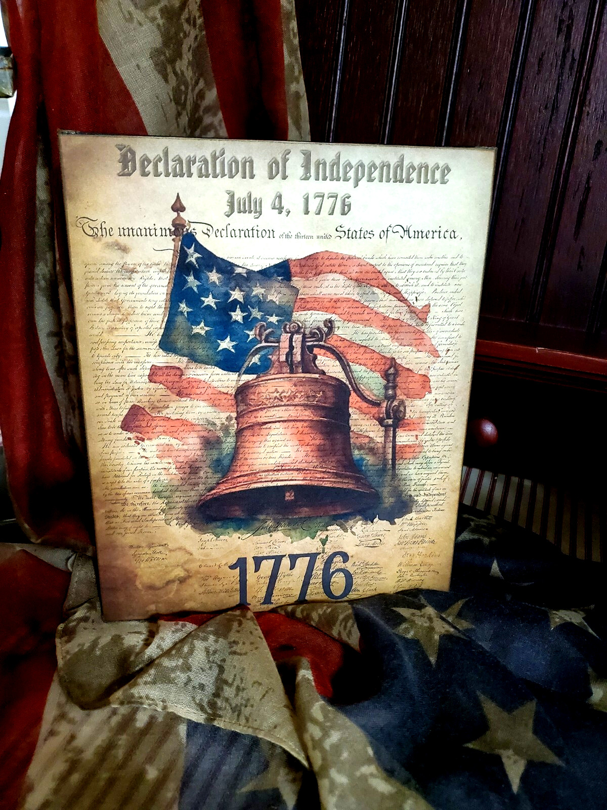 VINTAGE ANTIQUE PRIMITIVE COLONIAL STYLE USA AMERICAN LIBERTY BELL JULY 4TH SIGN
