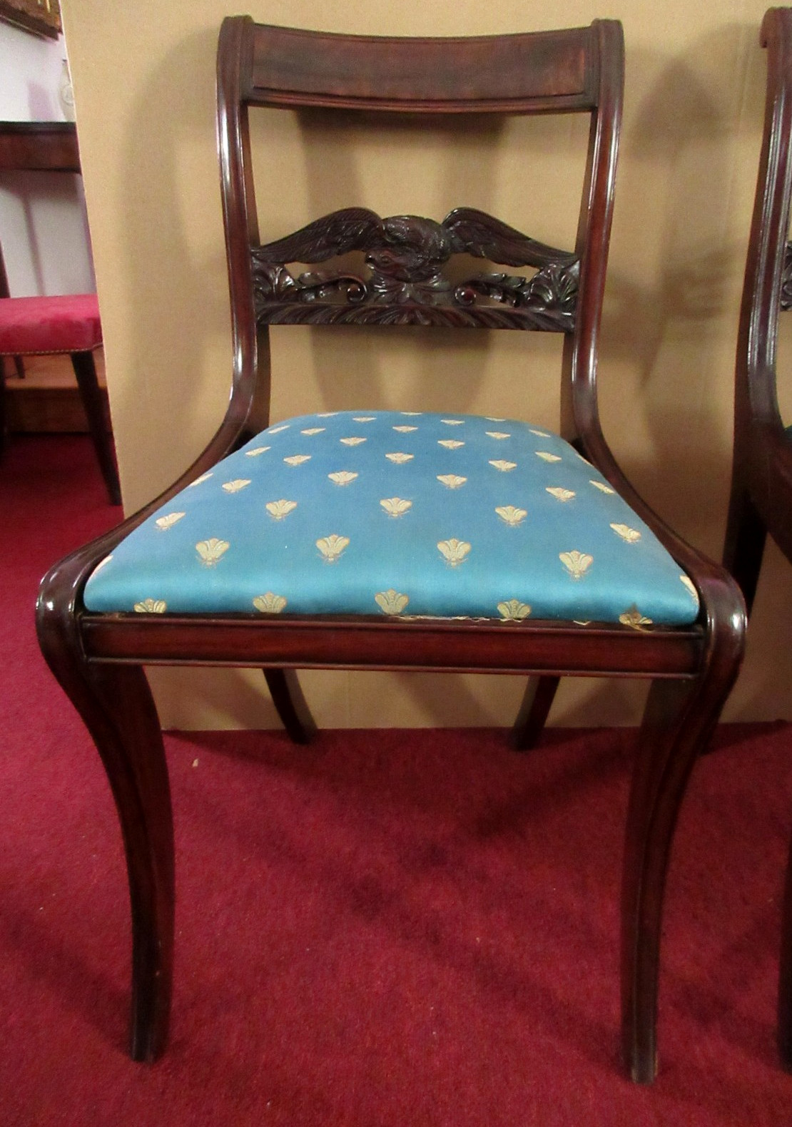 FINE PR. of 19thc. NY. FEDERAL MAHOGANY EAGLE SPLAT CHAIRS DUNCAN PHYFE MANOR OF