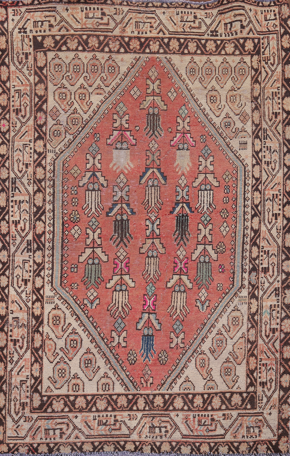 Vintage Red/ Ivory Geometric Mahal Area Rug 4×6 Hand-knotted Traditional Carpet