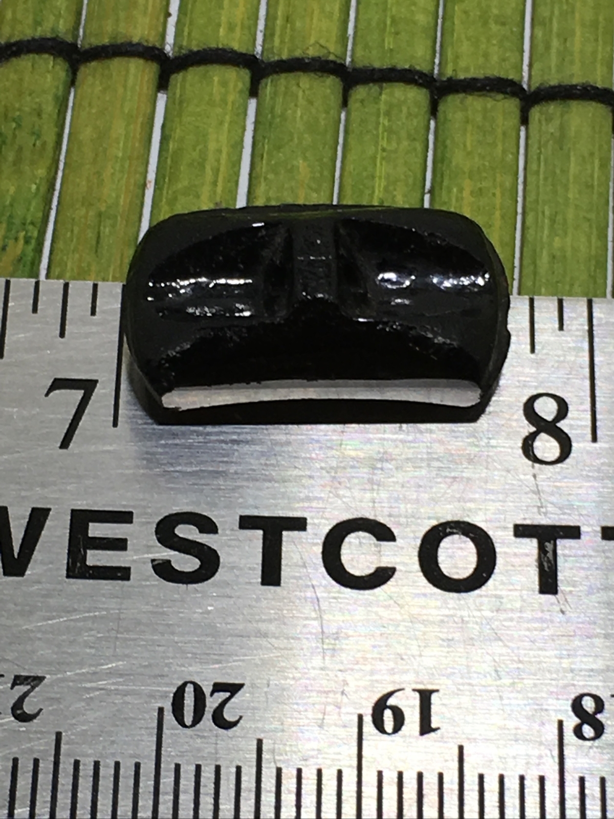 Antique Black Glass Button Arched Rectangle Gold Foil Embedded Tunnel Shank 3/4″