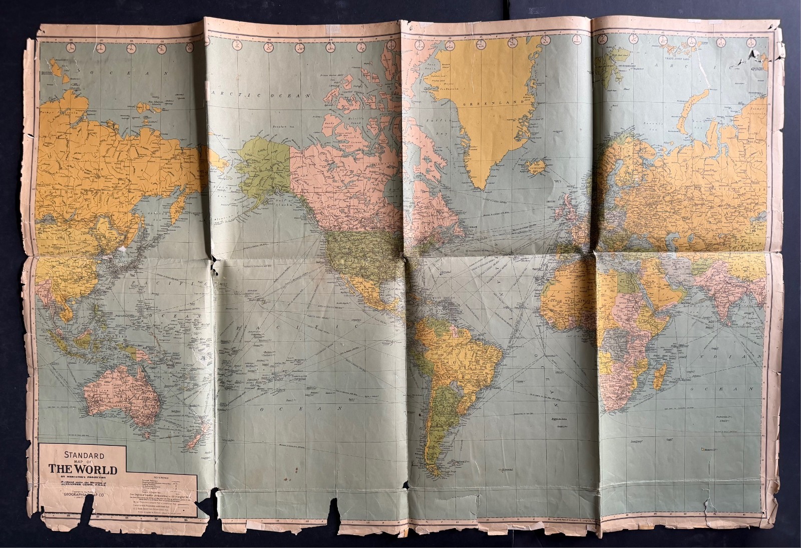 Geographia Map Co. Giant War Map of the World Historical Vintage