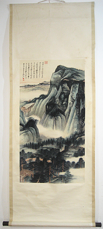 Chinese Beautiful Painting Scroll about Landscape By Zhang Daqian 张大千 墨色山水