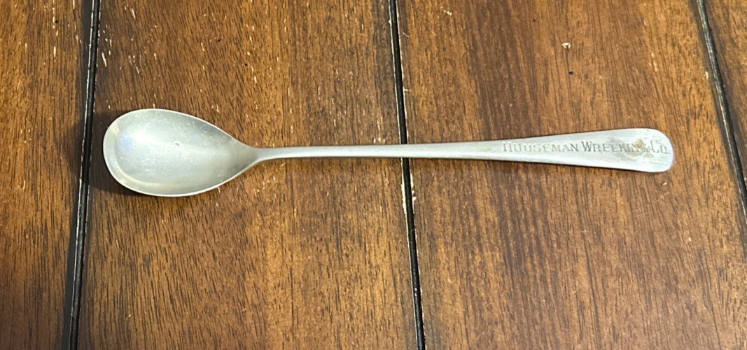Houseman Wrecking Co. Sheffield England Nickel Spoon 7 1/2” Long Antique