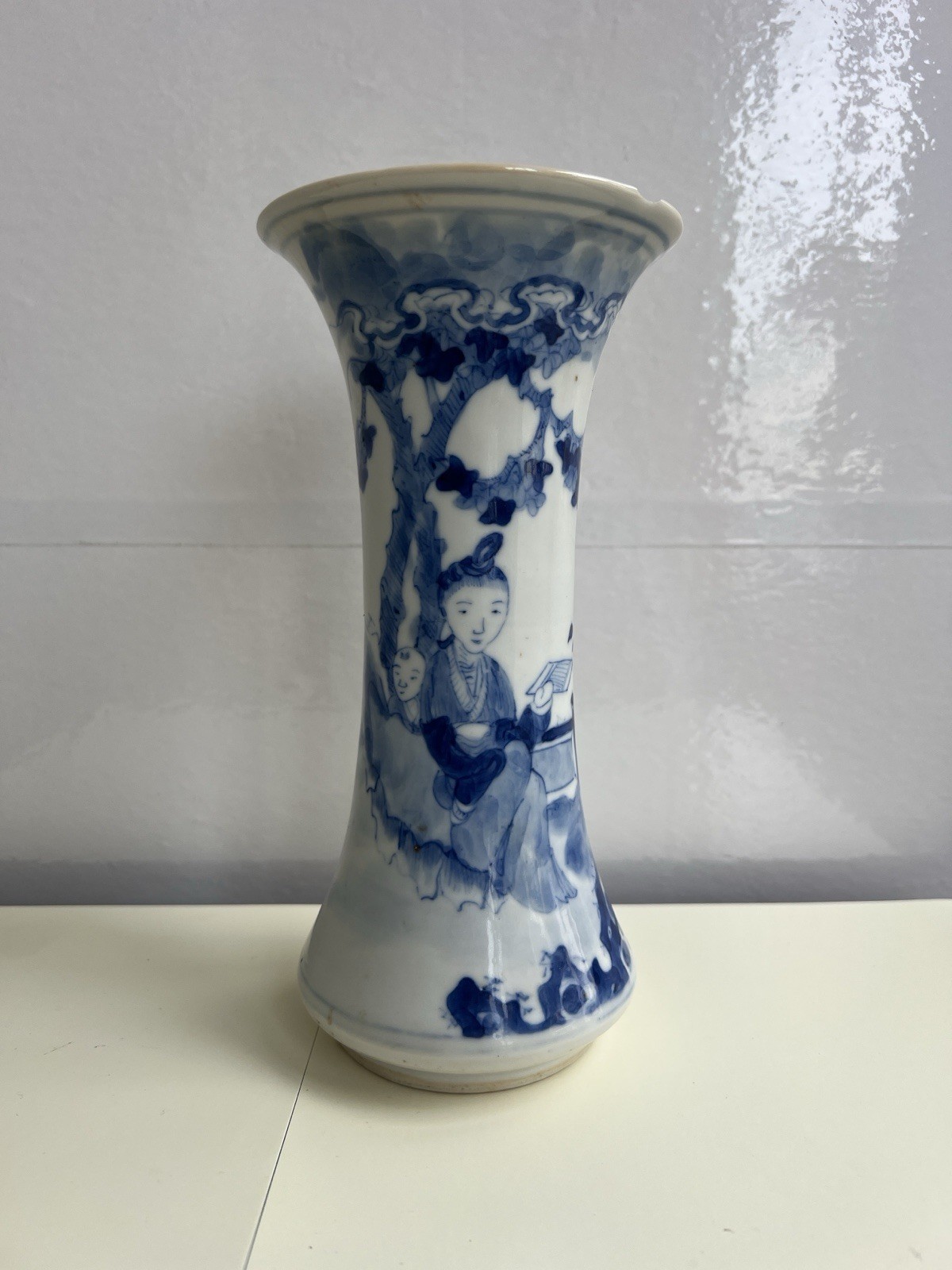 19th Century Chinese Antique Porcelain Gu Shaped Vase Qing Dynasty Signed 20.5cm
