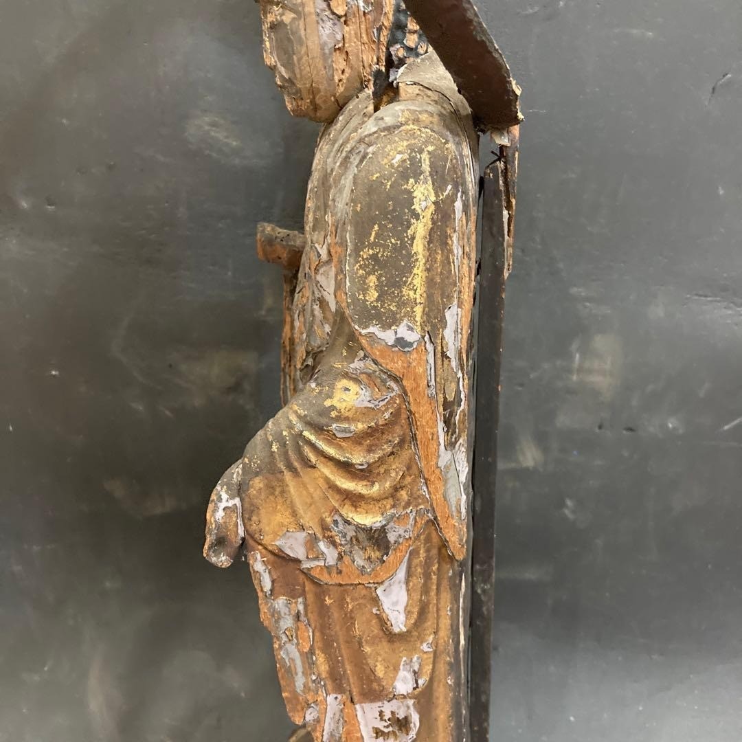 Japanese Antique Muromachi era Wood Carved Amida-Nyorai Amitabha Buddha Statue