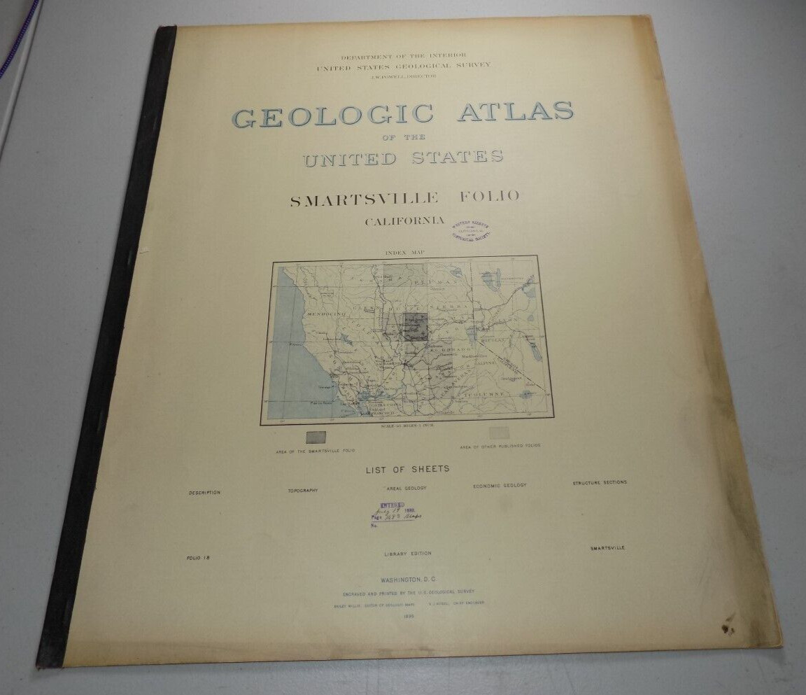 1896 USGS GEOLOGIC FOLIO / SMARTSVILLE FOLIO, Includes Gold Mining Areas/CA