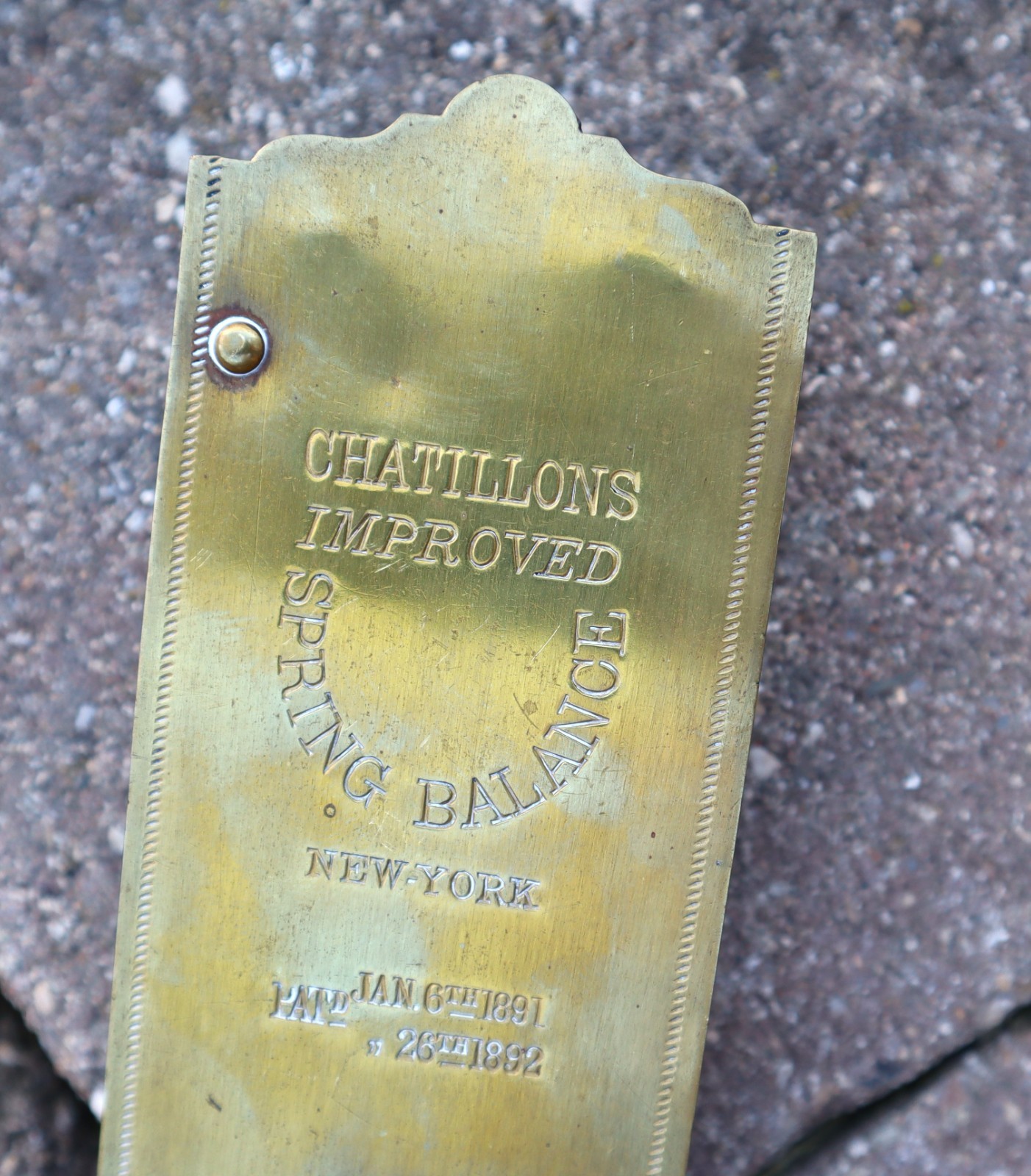 Vtg Chatillons Improved Spring Balance Brass Face 50lbs Hanging Scale Ptd 1891-2