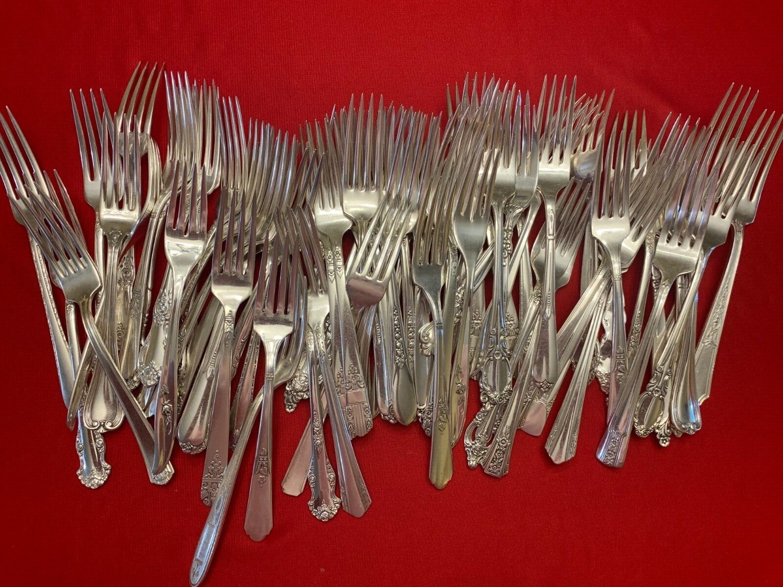 75 Piece Lot Vintage Silverplate Flatware Mixed Pattern DINNER FORKS Excellent