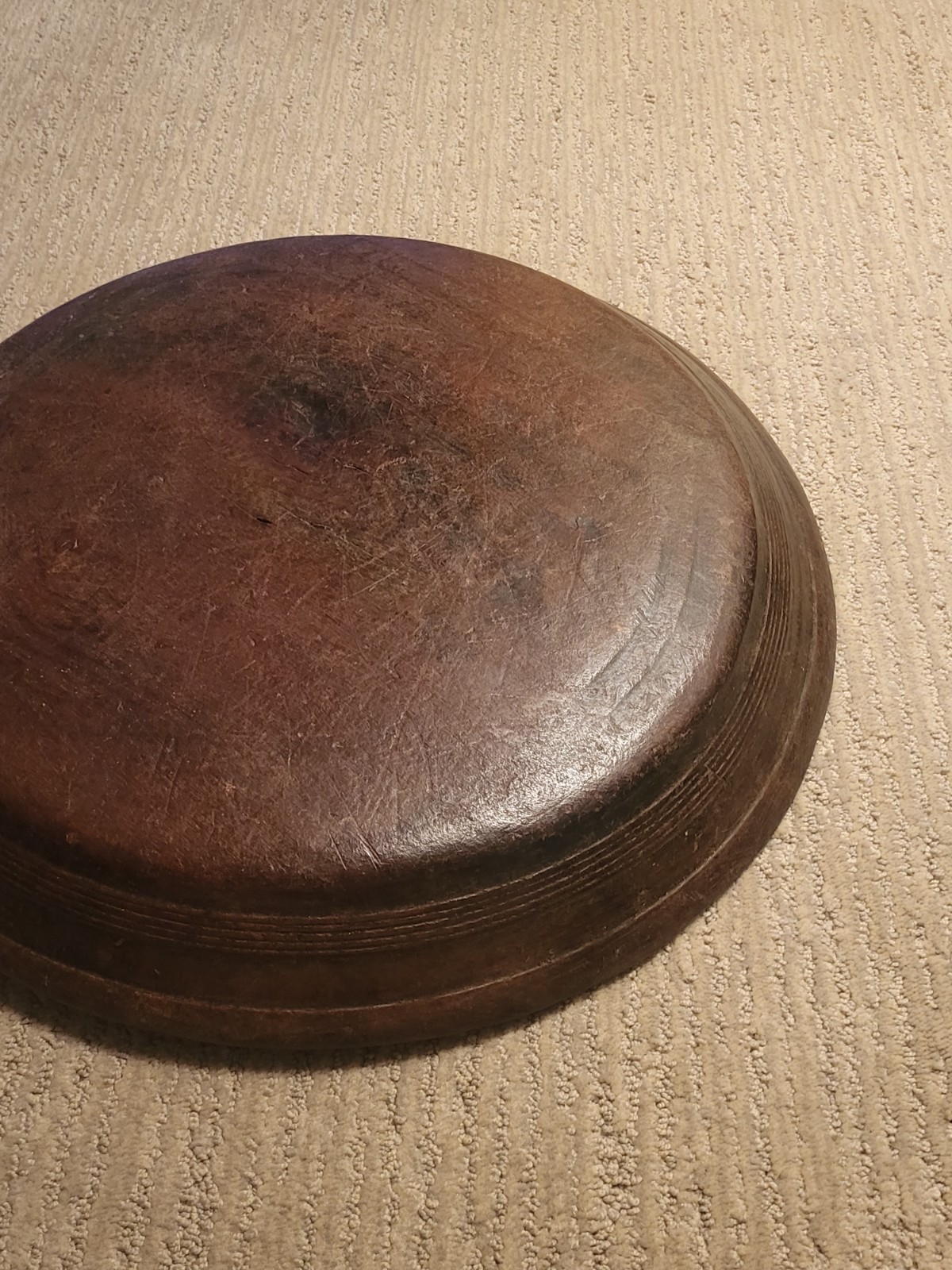Antique Primitive Extra Large 22” Hand Turned Rare Wood Bowl 2.5 In Deep