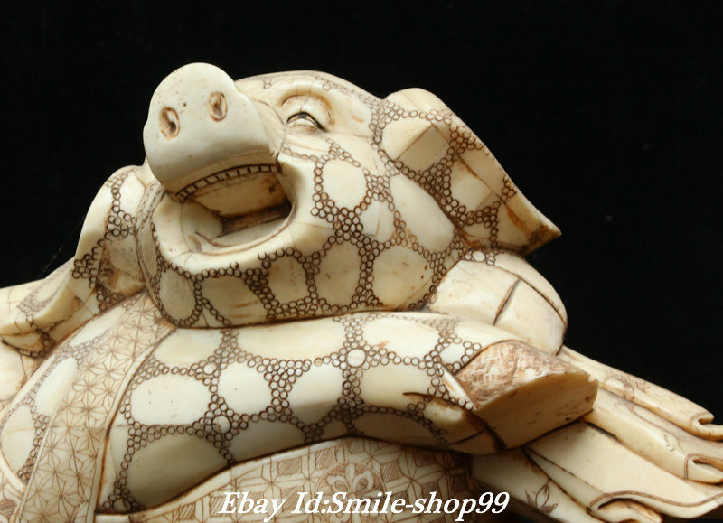 15.7″ China Old Catttle Bone Fengshui Zodiac Year Animal Pig Wealth Statue