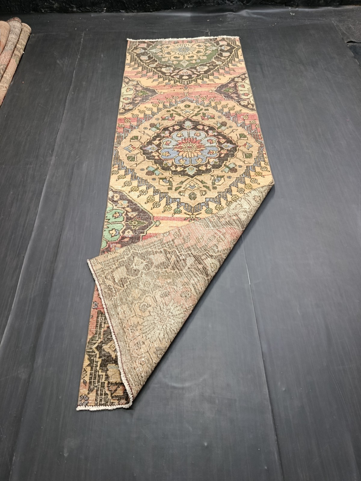 Vintage Multicolor Medallion Runner, 2.8×8.3ft, Antique Turkish Handmade Rug,