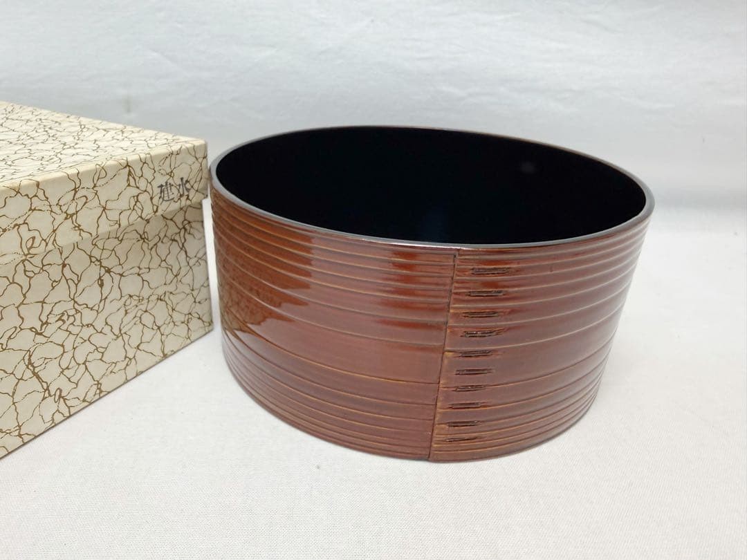 Brown Lacquer Kensui Waste Water Bowl Tea Ceremony Wooden Vessel Japan