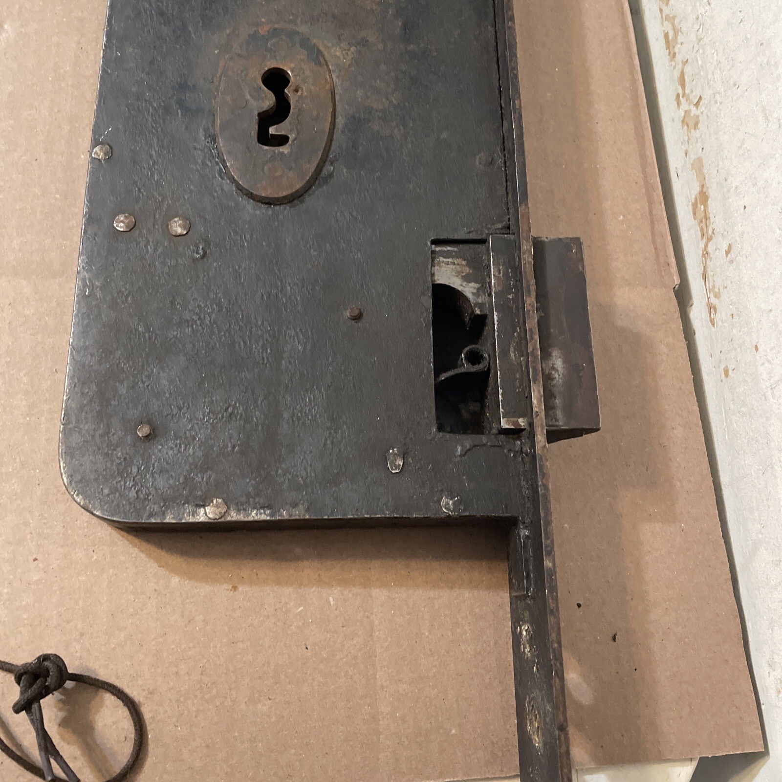 Huge Antique Door Lock Double Throw Bolt W/ Key & Brass Handles Castle Size