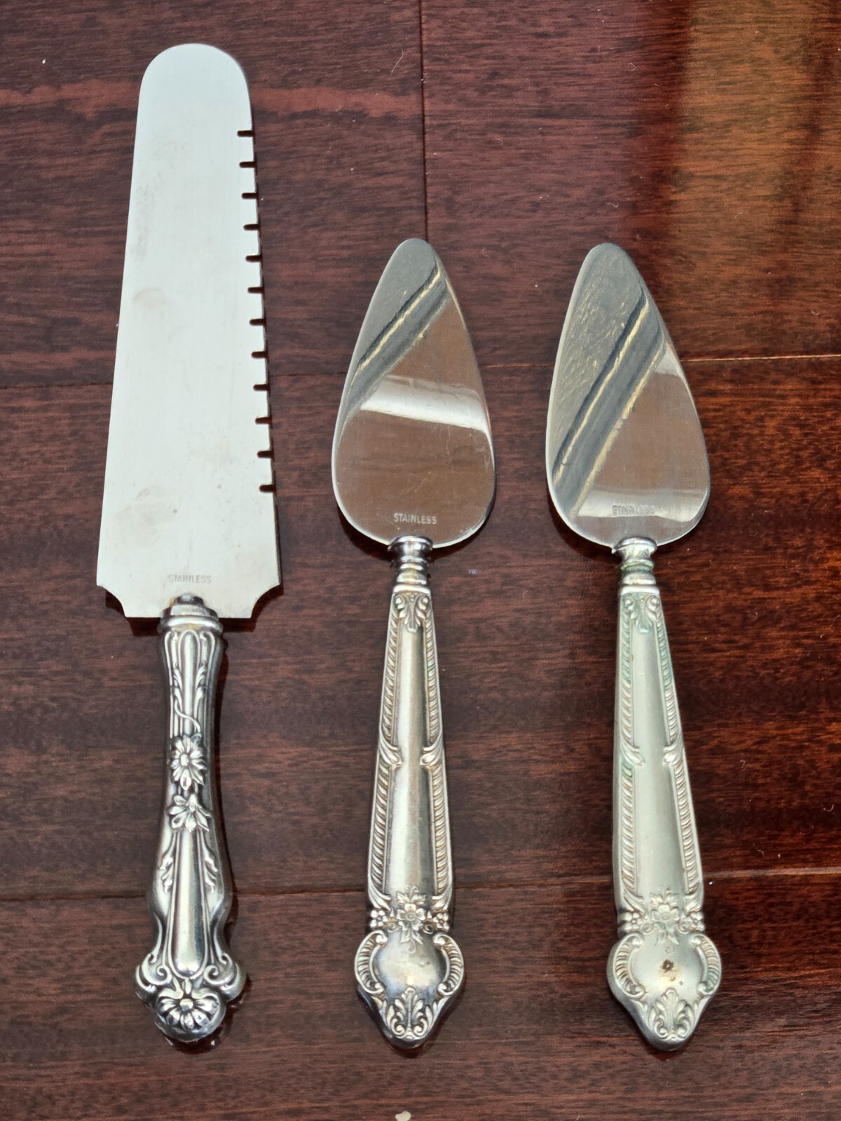 Antique Silver-Plated Cake & Pie Server Set 3 – Floral Scroll Pattern 1890-1920