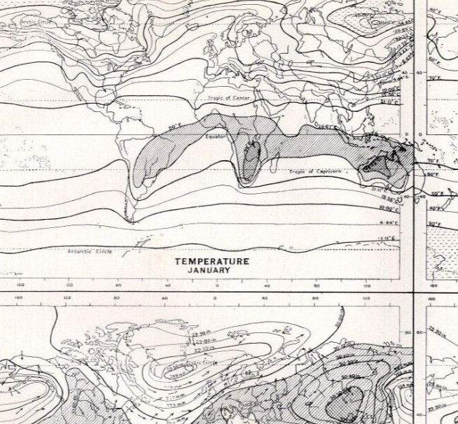 CLIMATE MAP – Global Pressure Temperature Map 1911 Original Antique Map w Video