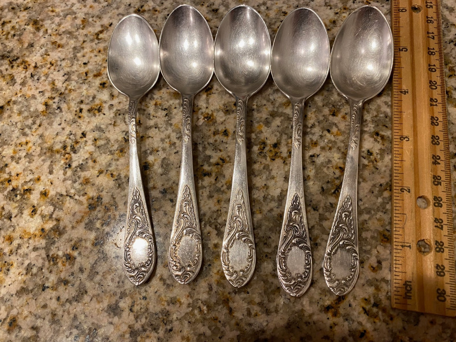 Vintage 1960 USSR Soviet Ornate Silverplate Melchoir Cupronickel 5 Teaspoons EUC