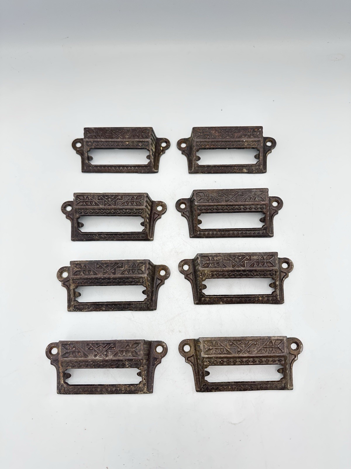 Set of 8 Victorian Cast Iron Drawer Pulls Antique Eastlake Style Bin Handles