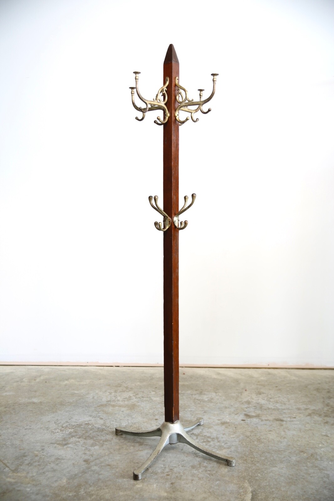 Antique Clothing Rack Coat Hat Industrial Hall Tree vintage Cast Iron Base Hooks