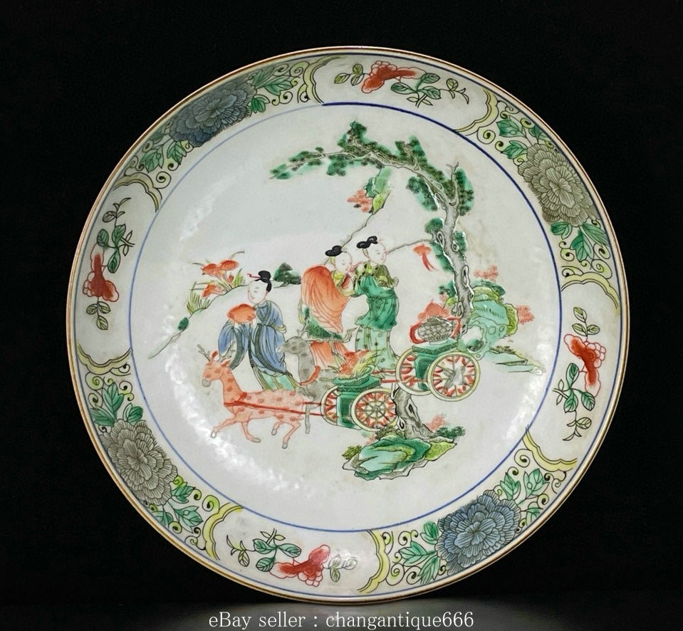 8.8” Qing Kangxi Marked pastel Porcelain people story fruit Plate tray
