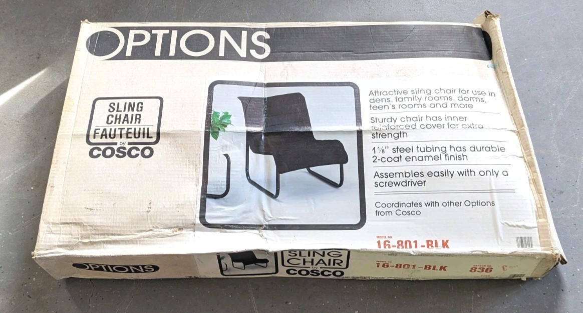 Vintage Black Sling Chair Post Modern Design 1980s Options by Cosco NOS