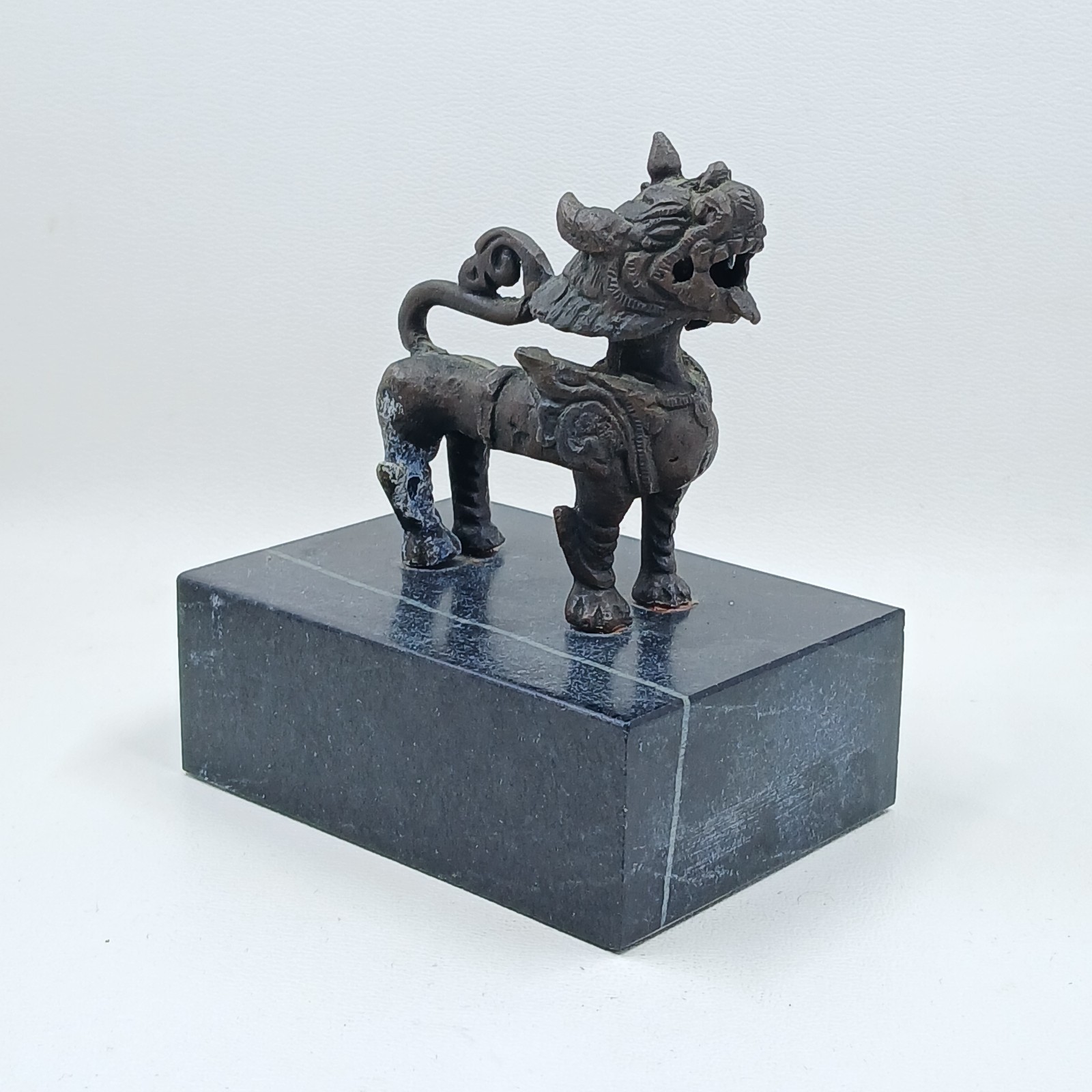 Asian Bronze Qilin Kylin Kirin on Stone Base Possibly Tibetan